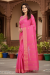 Magenta Saree with Blue and Golden Zari Border and Butis