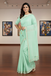 Aquamarine Green Saree with Golden Zari Linings and Border and Multi Colour Butis