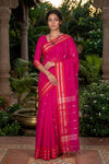 Magenta Saree with Red and Silver Zari Border and White Butis