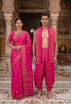 Magenta Couple Set with Golden Zari Border and White and Purple Butis