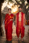 Ruby Red Couple Set with Golden Zari Border and Butis