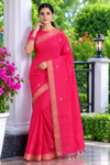 Magenta Saree with Goldan Zari Border and Butis