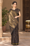 Deep Bronze Saree with Golden Zari Border and Butis