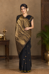 Black Saree with Golden Zari Border and Butis