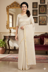 Cosmic Latte White Saree with Silver and Golden Zari Border and Butis