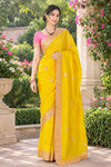 Yellow Hand Embroidered Zardozi Saree with Orange Border and Butis