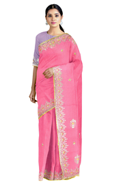 Pink Hand Embroidered Saree