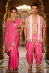 Magenta Hand Embroidered Zardozi Couple Set with Pink Dupatta