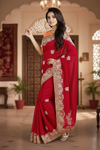 Cherry Red Hand Embroidered Zardozi Saree