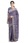 Purple Hand Embroidered Zardozi Saree