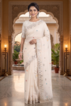 White Hand Embroidered Zardozi Saree