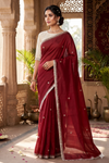 Barn Red Hand Embroidered Zardozi Saree