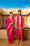 Magenta Hand Embroidered Zardozi Couple Set with Yellow Border