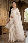 Off White Hand Embroidered Zardozi Saree
