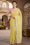 Lime Green Hand Embroidered Zardozi Saree
