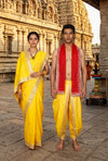 Yellow Hand Embroidered Zardozi Couple Set with Red Dupatta