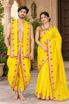 Yellow Hand Embroidered Zardozi Couple Set with Red Border