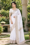 Feather White Hand Embroidered Zardozi Saree