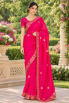Magenta Hand Embroidered Zardozi Saree
