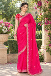 Magenta Hand Embroidered Zardozi Saree