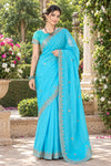 Blue Hand Embroidered Zardozi Saree