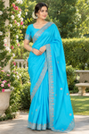 Baby Blue Hand Embroidered Zardozi Saree