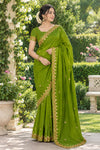 Green Hand Embroidered Zardozi Saree