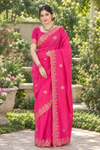 French Pink Hand Embroidered Zardozi Saree