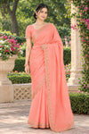 Melon Hand Embroidered Zardozi Saree