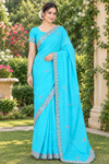 Blue Hand Embroidered Zardozi Saree