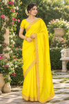 Yellow Hand Embroidered Zardozi Saree