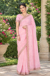 Pastel Pink Hand Embroidered Zardozi Saree