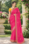 Magenta Hand Embroidered Zardozi Saree
