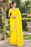 Yellow Hand Embroidered Zardozi Saree