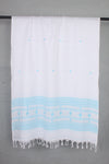 White Stole with Blue Butis and Blue Striped Border
