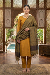 Olive Yellow Linen Dupatta with Golden Zari Linings