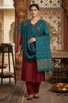 Petrol Green Linen Dupatta with Golden Zari Linings