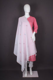 Handwoven Cotton Dupatta with Intricate Katha Embroidery