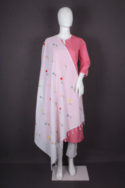 Handwoven Cotton Dupatta with Intricate Katha Embroidery