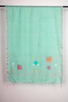 Green and Multi Colour Jamdani Dupatta with Golden Zari Linings and Border
