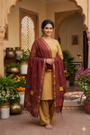 Maroon Jamdani Dupatta with Multi Colour Motifs, Golden Zari Linings and Border