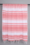 Handwoven Cotton White Stole with Brick Pink Striped