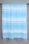 Handwoven Cotton White Stole with Sky Blue Striped