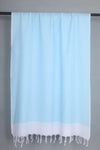 Handwoven Cotton White Stole with Sky Blue Striped
