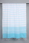 Handwoven Cotton White Stole with Sea Green Striped