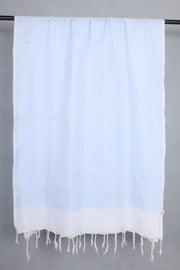 Handwoven Cotton White Stole with Sky Blue Striped