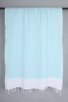Handwoven Cotton White Stole with Sea Green Striped