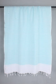Handwoven Cotton White Stole with Sea Green Striped