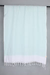 Handwoven Cotton White Stole with Sea Green Striped
