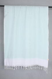 Handwoven Cotton White Stole with Sea Green Striped
